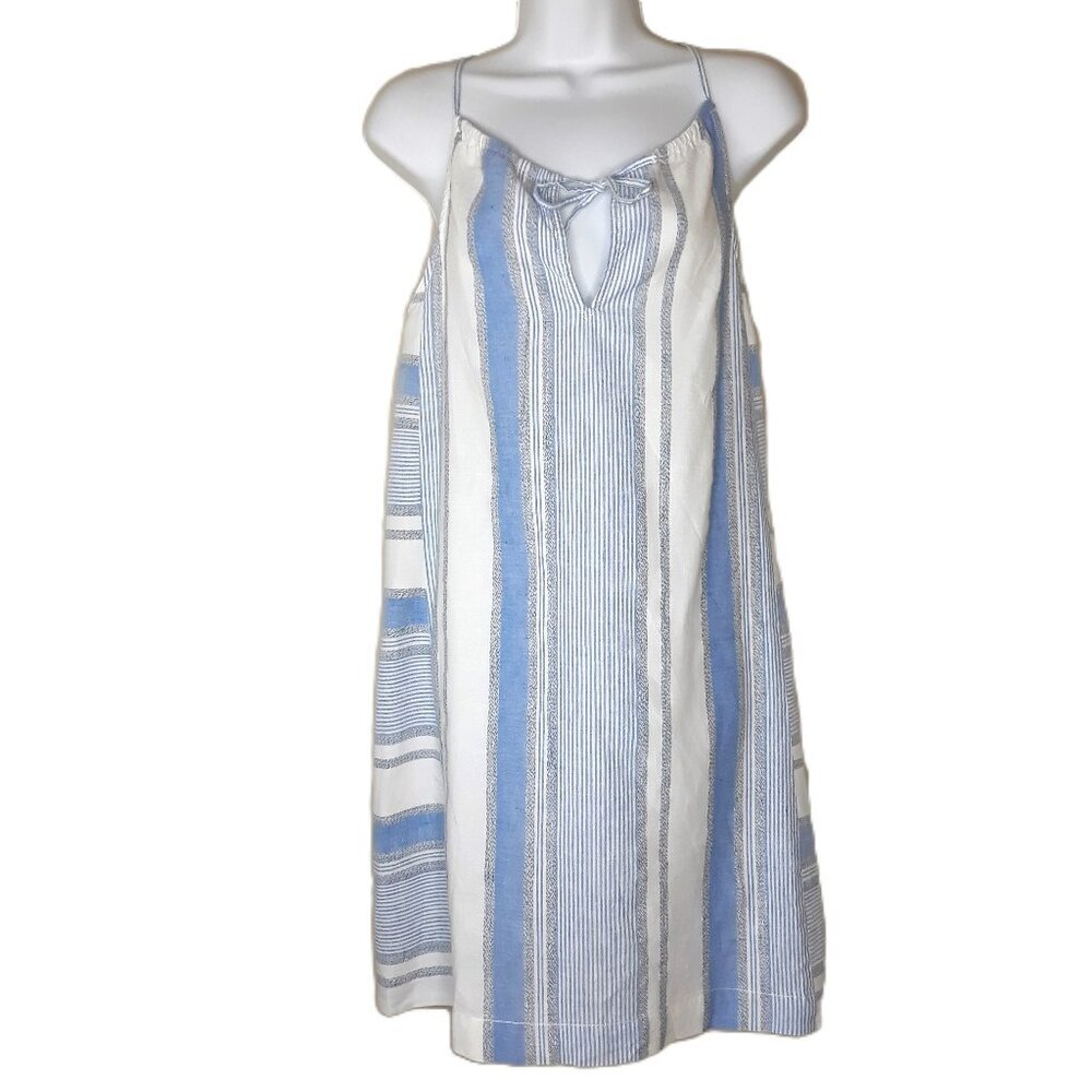 Lou & Grey Linen Blend Striped A-Line Halter Sundress M Lagenlook Minimalist